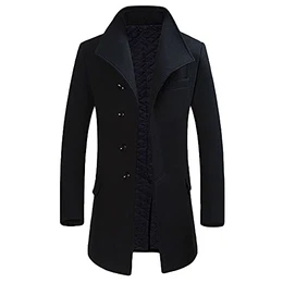Wintermantel Mantel Herren Lang Slim Fit Herrenmantel Winter Schwarz Business Mantel Herren Wolle Wollmantel Schwarz M