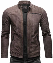 Crone Epic Herren Lederjacke Cleane Leichte Basic Jacke Blau