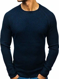 BOLF Herren Pullover Rundhalsausschnitt Strickpullover Pulli Basic Einfarbig Casual Style HOT RED H1810 Dunkelblau M [5E5]