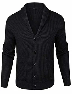 iClosam Herren Strickjacke Cardigan Mit V-Ausschnitt Schwarz