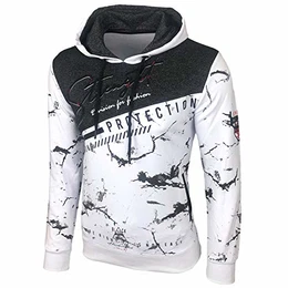Herren Pullover Hoodie Sweatjacke Longsleeve Sweatshirt Jacke Langarm Kapuzenpullover Hoody Sweater 2628, Farbe:Weiß, Größe:S