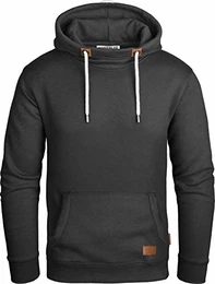 Herren Kapuzenpullover Kapuzenjacke Hoodie mit hoch abschließendem Kragen GEC494 (M, Schwarz)