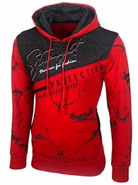 Herren Pullover Hoodie Sweatjacke Longsleeve Sweatshirt Jacke Langarm Kapuzenpullover Hoody Sweater 2628, Farbe:Rot, Größe:M