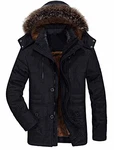 FTCayanz Herren Warme Winterjacke Parka Lang Wintermantel Mit Kunstfell Kapuze Outdoor Gefütterte Steppjacke Schwarz