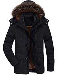 FTCayanz Herren Warme Winterjacke Parka Lang Wintermantel Mit Kunstfell Kapuze Outdoor Gefütterte Steppjacke Schwarz