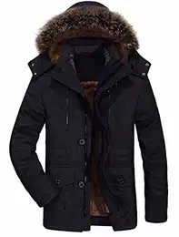 Herren Warme WinterJacke Parka Lang Wintermantel Mit Kunstfell Kapuze Outdoor Gefütterte Steppjacke Jacke Schwarz M