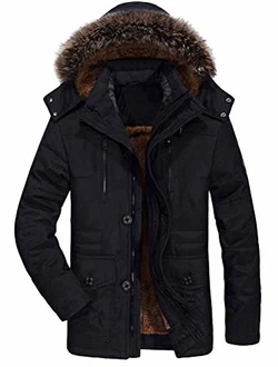 FTCayanz Herren Warme Winterjacke Parka Lang Wintermantel Mit Kunstfell Kapuze Outdoor Gefütterte Steppjacke Schwarz
