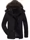 FTCayanz Herren Warme WinterJacke Parka Lang Wintermantel Mit Kunstfell Kapuze Outdoor Gefütterte Steppjacke Jacke Schwarz M