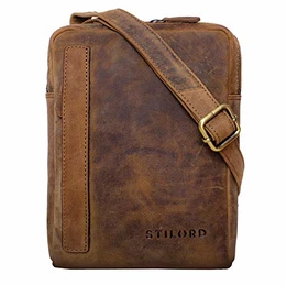 ''''John'''' Kleine Herrentasche Ledertasche Vintage 8,4 Zoll Tablettasche Umhängetasche Männer Schultertasche mit Reißverschluss Leder, Farbe:mittel - braun
