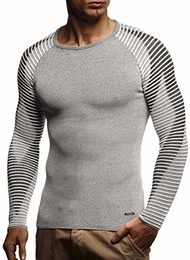 Herren dünner Strick-Pullover Rundhals-Ausschnitt Slim Fit Winter Sommer Moderner Männer Winterpullover Wollpullover Langarm Crew Neck Feinstrick FBA-1830 Ecru-Schwarz Medium
