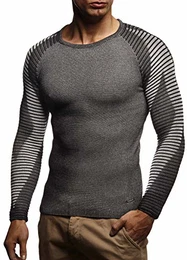 Herren dünner Strick-Pullover Rundhals-Ausschnitt Slim Fit Winter Sommer Moderner Männer Winterpullover Wollpullover Langarm Crew Neck Feinstrick FBA-1830 Schwarz-Ecru X-Large