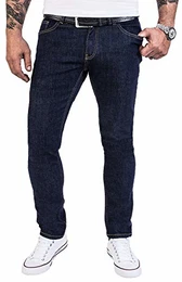 Herren Jeans Hose Regular Slim Stretch Jeans Herrenjeans Herrenhose Denim Stonewashed Basic Stretchhose Raw RC-2138 Dunkelblau W32 L36