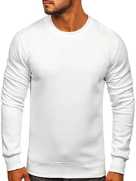 Herren Sweatshirt Pullover Sweater Pulli ohne Kapuze Langarmshirt Rundhalsausschnitt Farbvarianten Crew Neck Longsleeve Classic Fitness Basic Sport J.Style 2001 Weiß M [1A1]