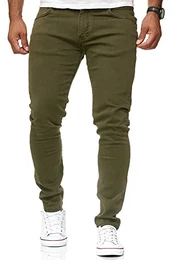 Herren Jeans Hose Slim-Fit Röhrenjeans Denim Colored Khaki W32 L32