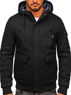 BOLF Herren Jacke mit Kapuze [4D4] Schwarz (4D4)
