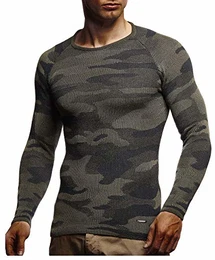 Herren Strickpullover Strick-Pullover mit Rundkragen Männer Pulli Slim Fit LN-1770;L;Khaki-Blau