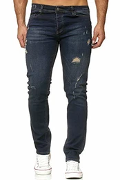 Jeans Herren Destroyed Slim Fit Herren-Hose Jeanshose Männer Hosen Stretch Denim Jeans RS-2090 Dunkelblau W32 / L32