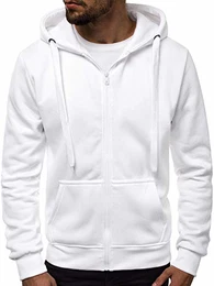 Herren Kapuzenpullover Sweatjacke Sweatshirt Farbvarianten Kapuzenjacke Kapuzenpulli mit Reißverschluss Langarm Hoodie Sport Style Casual Fitness Training Basic J.Style 2008 WEIß M