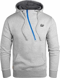 Herren Kapuzenpullover mit schräg Zip grau meliert, M, GEC445