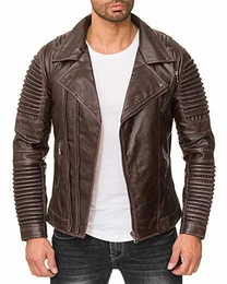 Herren Jacke Dunkelbraun - RS006 PU - Gunmetal Zipper M