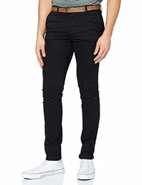 Herren Chino Hose mit Gürtel 1008253, 29999 - Black, 32W / 32L