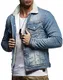 Leif Nelson Herren Jeansjacke Basic Stretch Jeans Jacke Fell Stehkragen Übergangsjacke Hoodie Freizeitjacke LN9610; Größe M, Hell Blau
