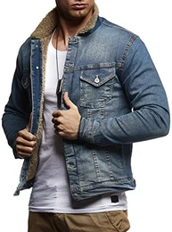Herren Jeansjacke Basic Stretch Jeans Jacke Fell Stehkragen Übergangsjacke Hoodie Freizeitjacke LN9610; Größe M, Dunkel Blau