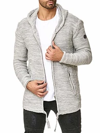 Red Bridge Herren Strickjacke Stickpullover Cardigan mit Kapuze Rough Grau M