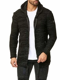 Red Bridge Herren Strickjacke Stickpullover Cardigan mit Kapuze Rough Schwarz M