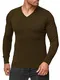 BARBONS Herren Pullover mit V-Ausschnitt - Slim-Fit - Hochwertige Baumwollmischung - Feinstrick-Pullover - Oliv M