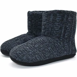 Kaschmir Strickpantoffeln Baumwolle Herren Hohe Hausschuhe warm Indoor-Schuhe Rutschfest,Dunkelblau,43 EU (UK 9 US 10)