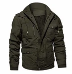 MAGCOMSEN Herren Militär Winterjacke Übergangsjacke mit Abnehmbarer Kapuze Bomberjacke Bikerjacke Parka mit Innenfleece Armeegrün