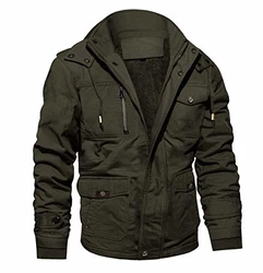MAGCOMSEN Herren Militär Winterjacke Übergangsjacke mit Abnehmbarer Kapuze Bomberjacke Bikerjacke Parka mit Innenfleece Armeegrün