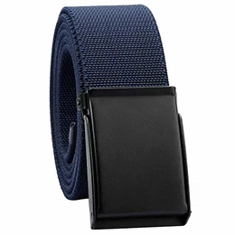 Unisex Gürtel Verstellbar Einfarbig Stretch Elastisch Web Gürtel mit Flip Top Metallschnalle, Dunkelblau