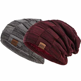 REDESS Mützen Herren Long Slouch Beanie Grobstrick Mütze mit Fleece Teddy gefüttert M11 (019)