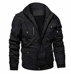 MAGCOMSEN Herren Militär Winterjacke Übergangsjacke mit Abnehmbarer Kapuze Bomberjacke Bikerjacke Parka mit Innenfleece Schwarz