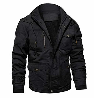 MAGCOMSEN Herren Militär Winterjacke Übergangsjacke mit Abnehmbarer Kapuze Bomberjacke Bikerjacke Parka mit Innenfleece Schwarz