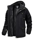 MAGCOMSEN Herren Militär Winterjacke Übergangsjacke mit Abnehmbarer Kapuze Bomberjacke Bikerjacke Parka mit Innenfleece Schwarz