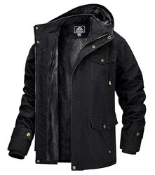 MAGCOMSEN Herren Militär Winterjacke Übergangsjacke mit Abnehmbarer Kapuze Bomberjacke Bikerjacke Parka mit Innenfleece Schwarz