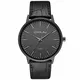 Herren Uhren Ultra Dünne Schwarze Minimalistische Quartz mit Lederband