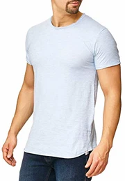 Indicode Herren Willbur Tee T-Shirt mit Rundhals-Ausschnitt aus 100% Baumwolle Regular Fit Kurzarm Shirt einfarbig od. Kontrast Markenshirt in 30 Farben S-3XL für Männer Sky Way M