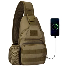 Taktisch Brusttasche Military Schultertasche Tactical Chest Sling Pack MOLLE Armee Crossbody Bag Militärisch Umhängetasche Mini Single Strap Rucksack für Reisen Wandern Camping,Typ-2 Braun