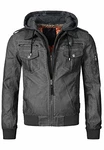 Indicode Herren Aaron Lederjacke mit Abnehmbarer Kapuze Raven M