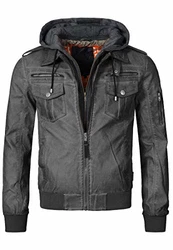 Indicode Herren Aaron Lederjacke mit Abnehmbarer Kapuze Raven M