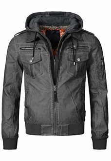 Indicode Herren Aaron Lederjacke mit Abnehmbarer Kapuze Raven M