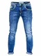 Rusty Neal Jeanshose Herren Regular Fit Dicke Neon Naht Stone Washed Stretch Streetwear -2, Hosengröße:32/32