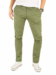 Chino Herren Hose Khaki Olive grün Kyle by Yzb Jeans Hosen Business Chinohosen für Männer mit Stretch, Grün (Dusky Green 4R170517), W32/L32