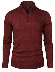 iClosam Herren Strickpullover Mit Stehkragen Und Reißverschluss Rot