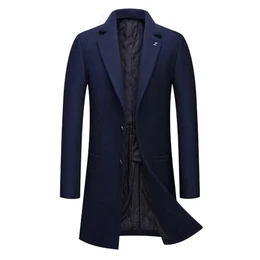 Wintermantel Herren Mantel Slim Fit Mittellang Wollmantel mit Stehkragen Business Mantel Herren Winter #8818 Navyblau M