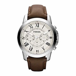 Grant uhr für Herren, Quarz-Chronographenwerk, mit Edelstahl- oder Lederarmband, Braun und Weiß, 44MM